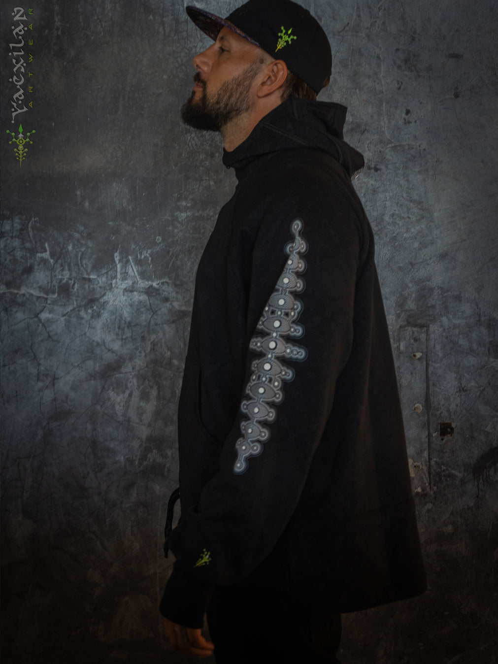 Hoodie Men Pullover / Cotton Fleece - MAYAN CODEX GALACTIK SPINE